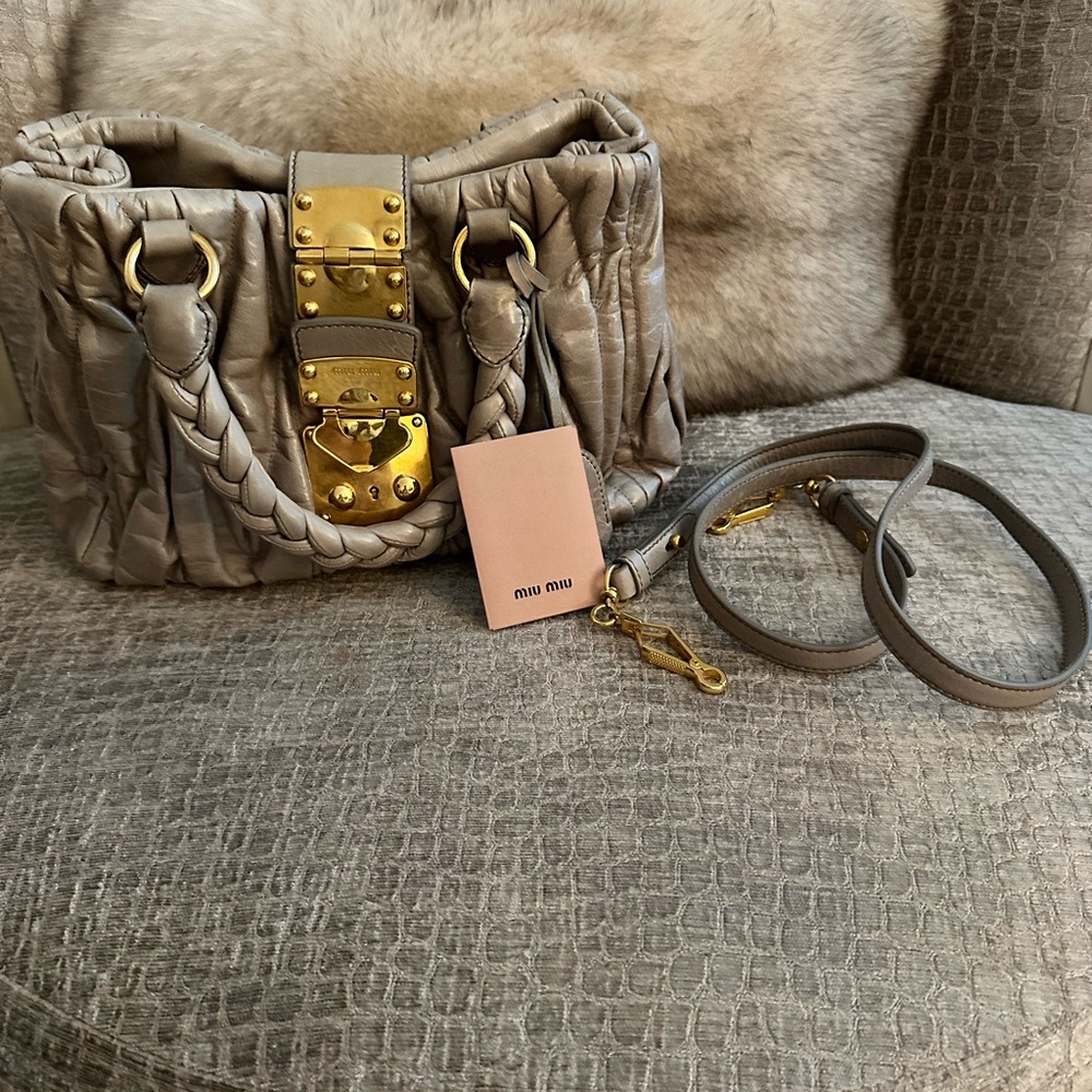 AUTHENTIC Miu Miu handbag gray/taupe color.